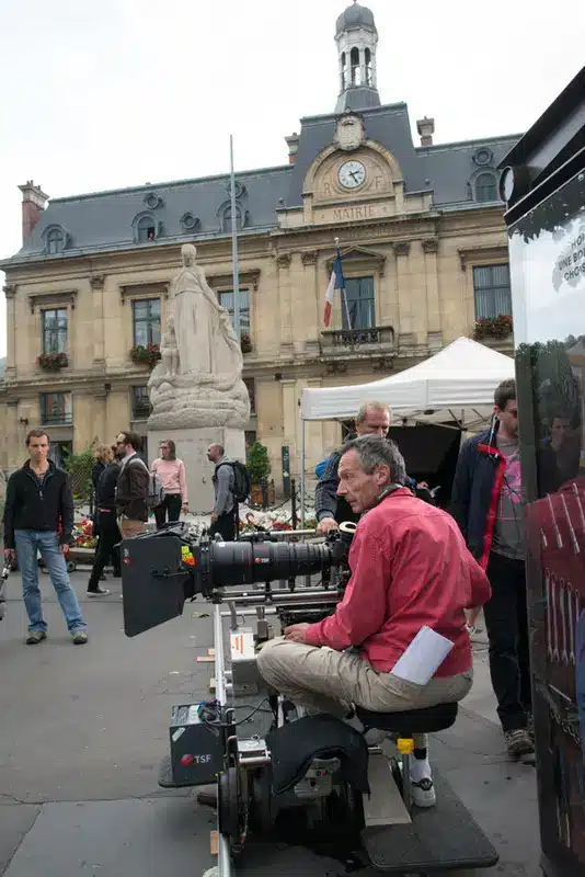 Patrice Leconte en tournage devant la mairie pour son film "Une heure de tranquillité" - Août 2014